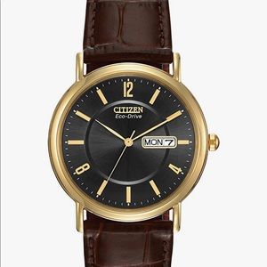 Citizen Eco-Drive Corso Quartz Mens Watch, Stainless Steel, Brown Leather strap